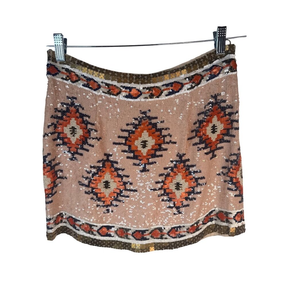 Zara Ethnic Pattern Mini Skirt in Orange and Black